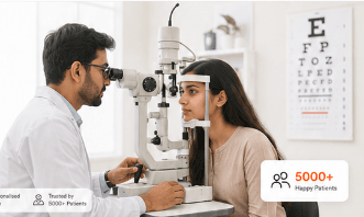 Doctor performing eye test on patient