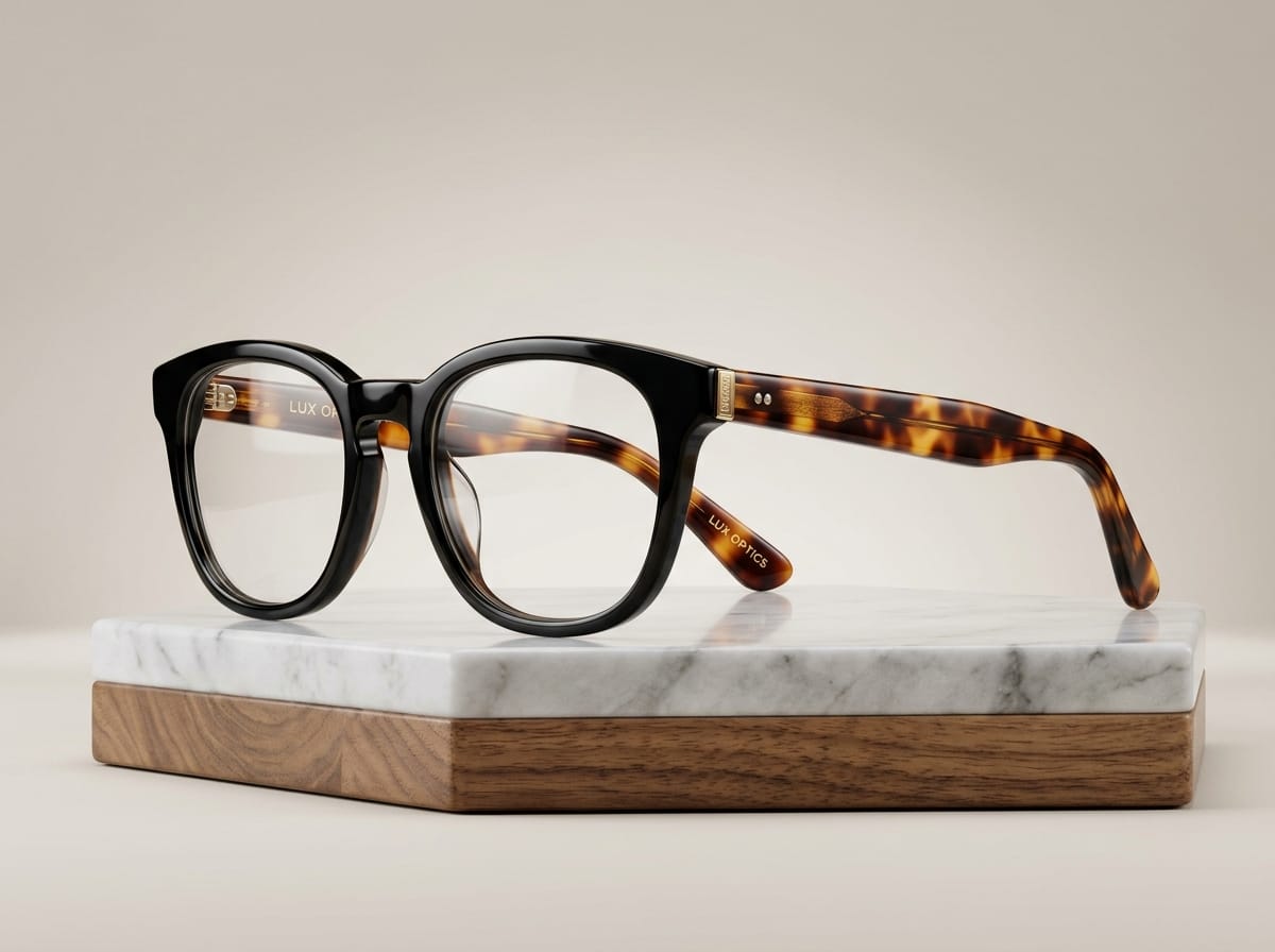 Luxury Handcrafted Eyewear on Pedestal